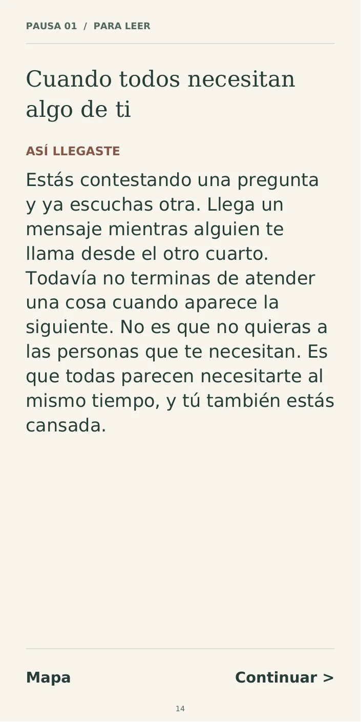 Página real de inicio de una pausa