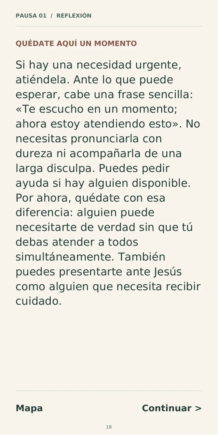 Página real de reflexión dentro de una pausa